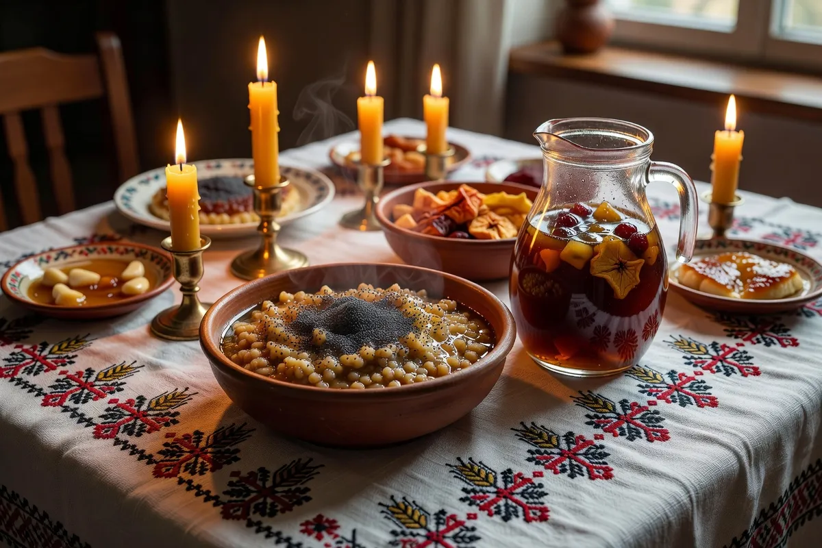 Table de Noël orthodoxe russe avec kutia et uzvar