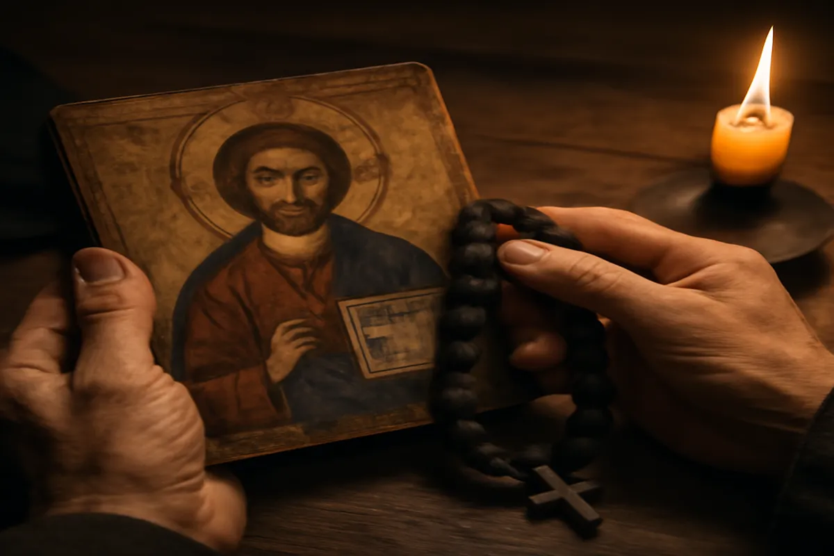Icône ancienne dans une cellule monastique orthodoxe russe