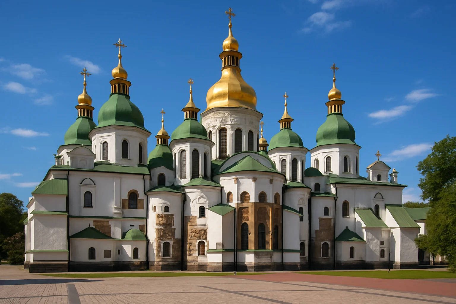 Cathédrale Sainte-Sophie de Kiev et ses coupoles vertes et or