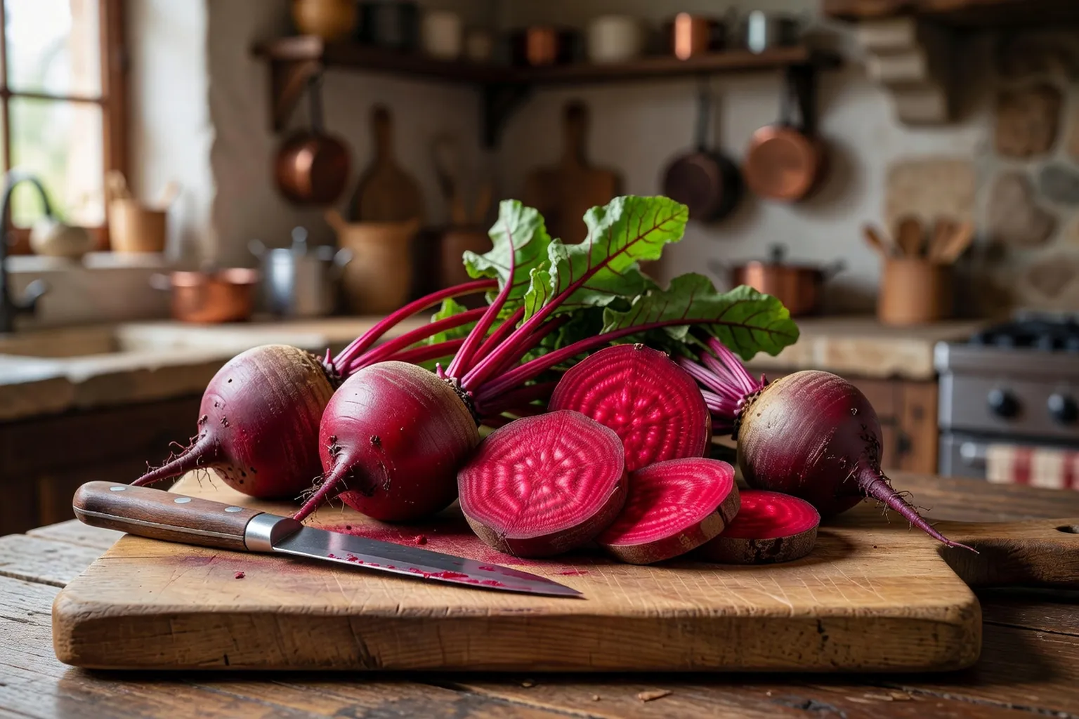Betteraves rouges fraiches sur une planche a decouper