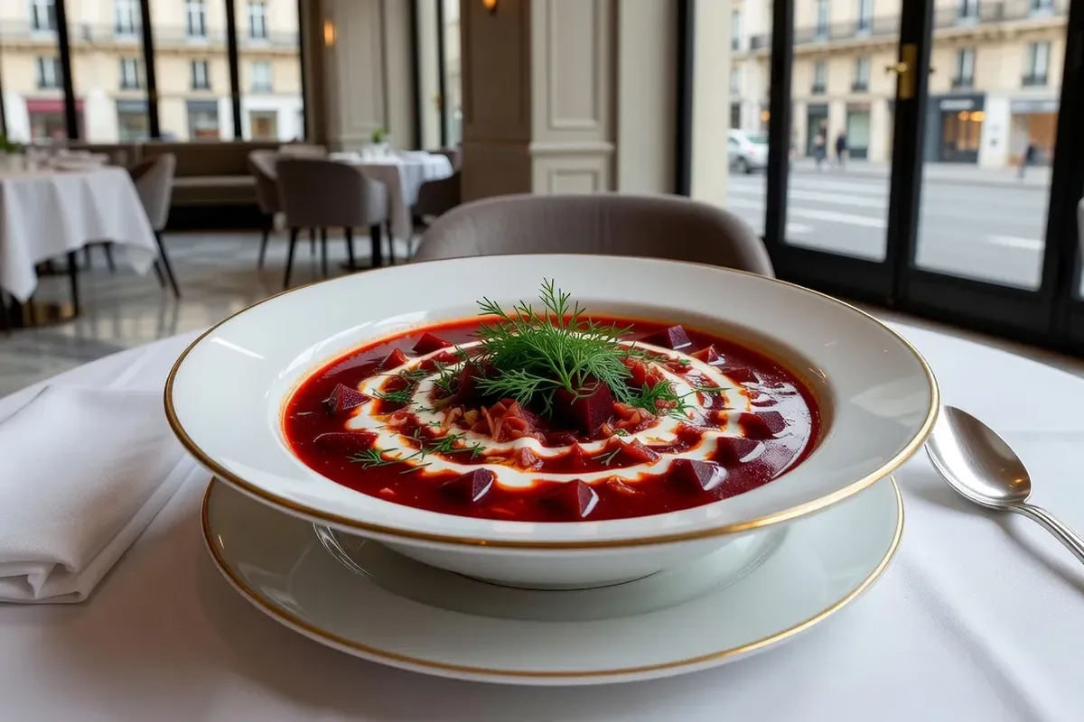 Plateau de zakouski russes traditionnels : harengs marinés, blinis au saumon, betteraves en vinaigrette et champignons au sel
