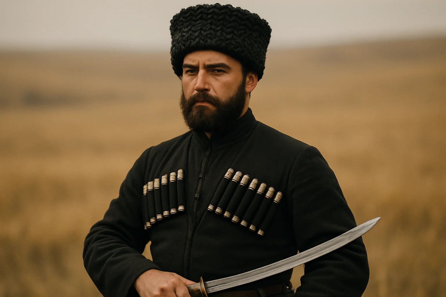 Cosaque en costume traditionnel avec sabre shashka
