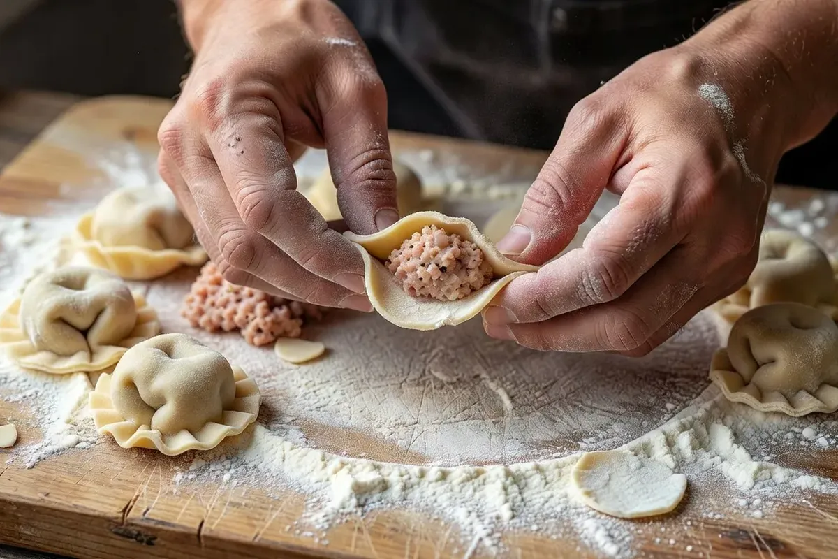 Assiette de pelmeni sibériens bouillis, servis avec smetana et aneth, plat de confort russe par excellence