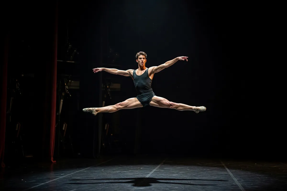 Danseur de ballet en grand saut sur scène