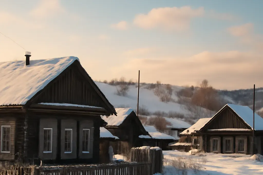 Village sibérien isolé aux maisons traditionnelles en bois, associé aux communautés vieilles-croyantes