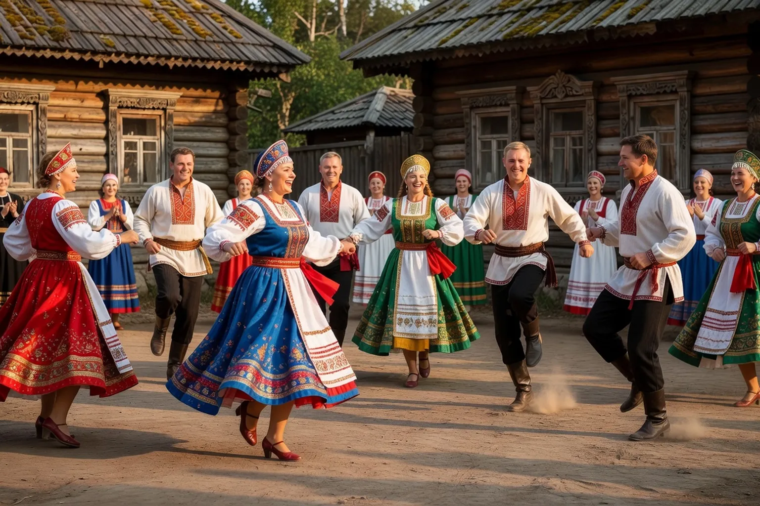 Danseurs folkloriques russes en costumes traditionnels lors d'une représentation régionale