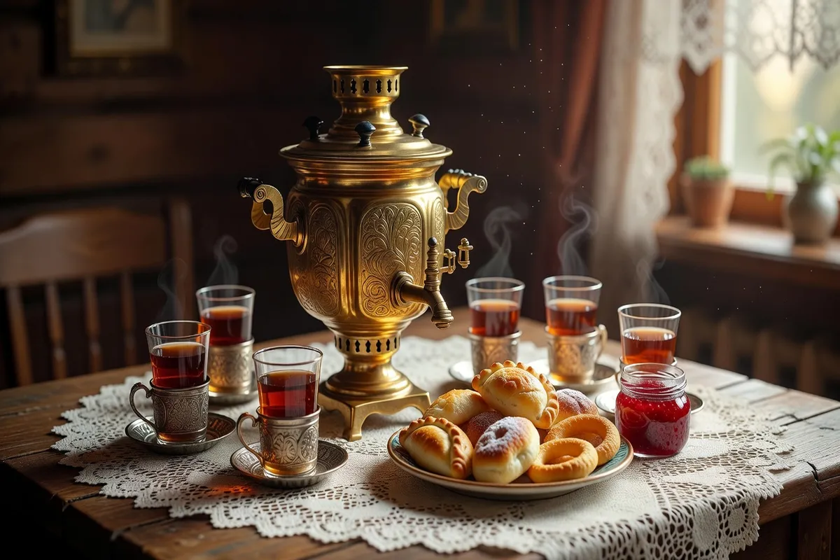 Samovar traditionnel russe et rituel du thé